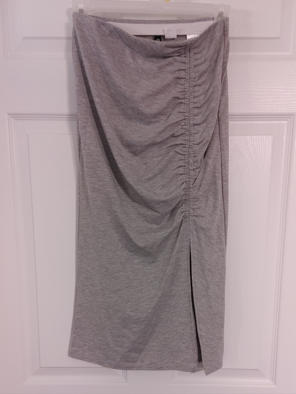 NWT H&M Divided Gray Ruched Midi Jersey Skirt with Front Slit Women's Size XS - Picture 3 of 5